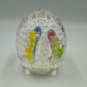 Joe Rice Art Glass Paperweight Egg‎ Multi Color Floral Controlled Bubble signed